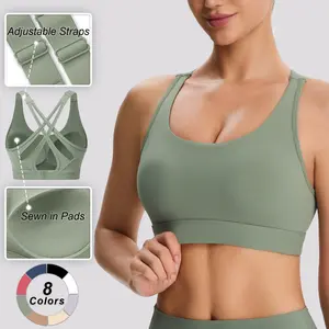 Women's High Impact Sports Bras with Sewn in Pads,4 Row Adjustable Hook-eye Closure,Crisscross Adjustable Straps Back,Soft and Comfortable Non-removable Molded Cups,Women Workout Tops for Running Yoga