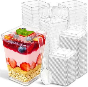 50 Sets 5 Oz Clear Plastic Dessert Cups with Lids and Spoons,Disposable Parfait Cups for Pudding,Jello,Mousse,Party & Catering Supplies for Festive Events,Birthday Picnic Holiday Housewarming Serving Containers