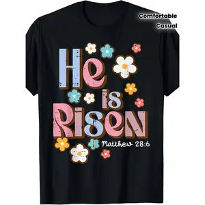 He is Risen Christian Faith T-Shirt for Men & Women - Jesus Resurrection Church Apparel, Comfortable Casual Short Sleeve Tee with Religious Graphic Print, Easter Sunday Attire