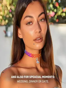 2PC Tattoo Choker Necklace - 90s Choker Necklace Women - 2000s Y2K Black Chokers Rainbow Choker - Butterfly Ying Yang Unicorn Rainbow Charms - Stretchy Elastic Necklace