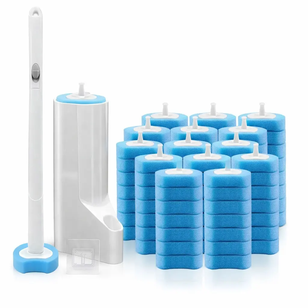 Disposable Toilet Brush with Holder and Refill Pads