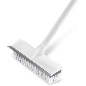 Floor Scrub Brush with Long Handle, 2 in 1 Scrape and Brush, Stiff Bristles for Cleaning Bathroom, Patio, Garage, Kitchen, Deck, Tile