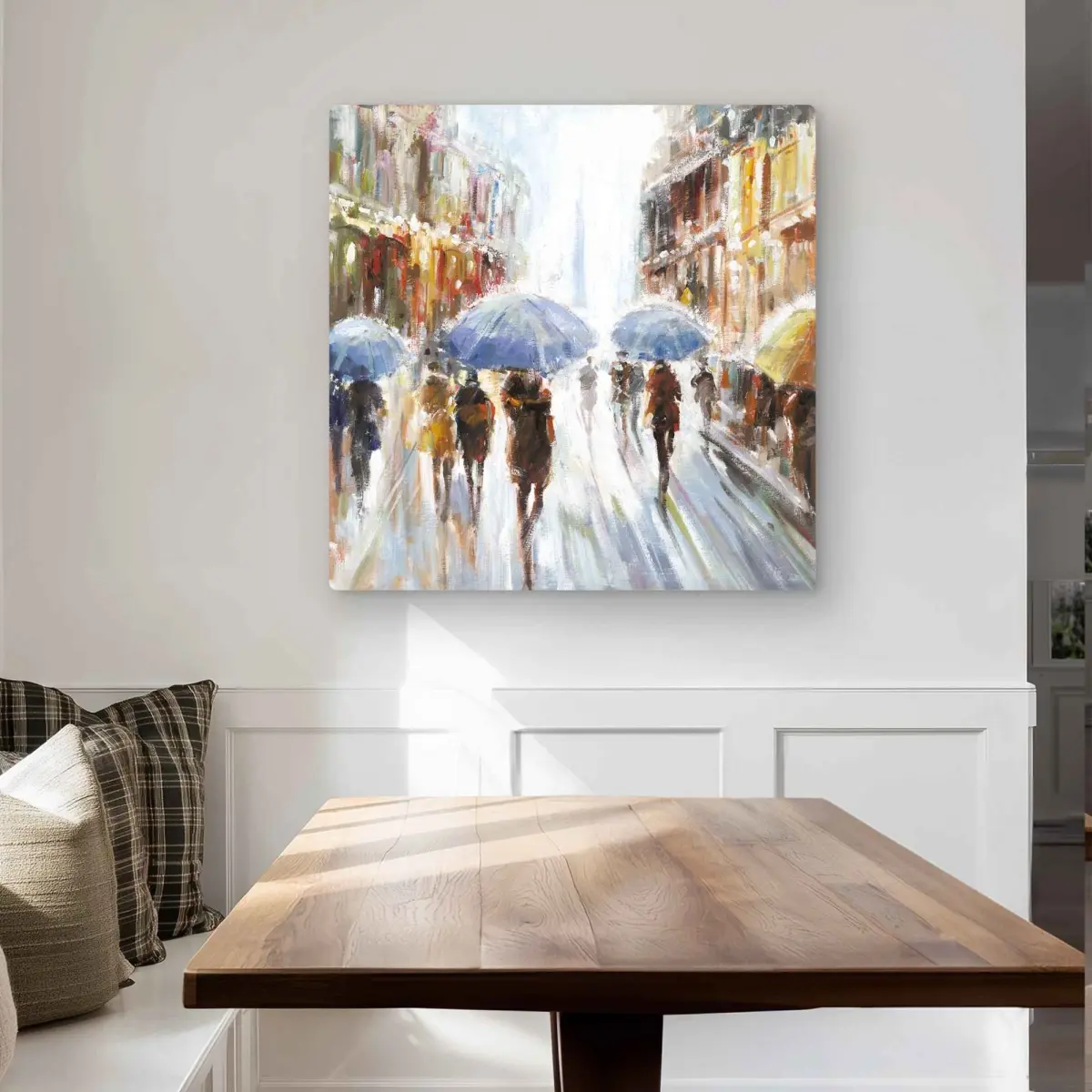 Begin Home Decor C1MP32321M7GPE 32 x 32 in. Abstract Rain in the City - Beige Metal Print Wall Art for Living Room