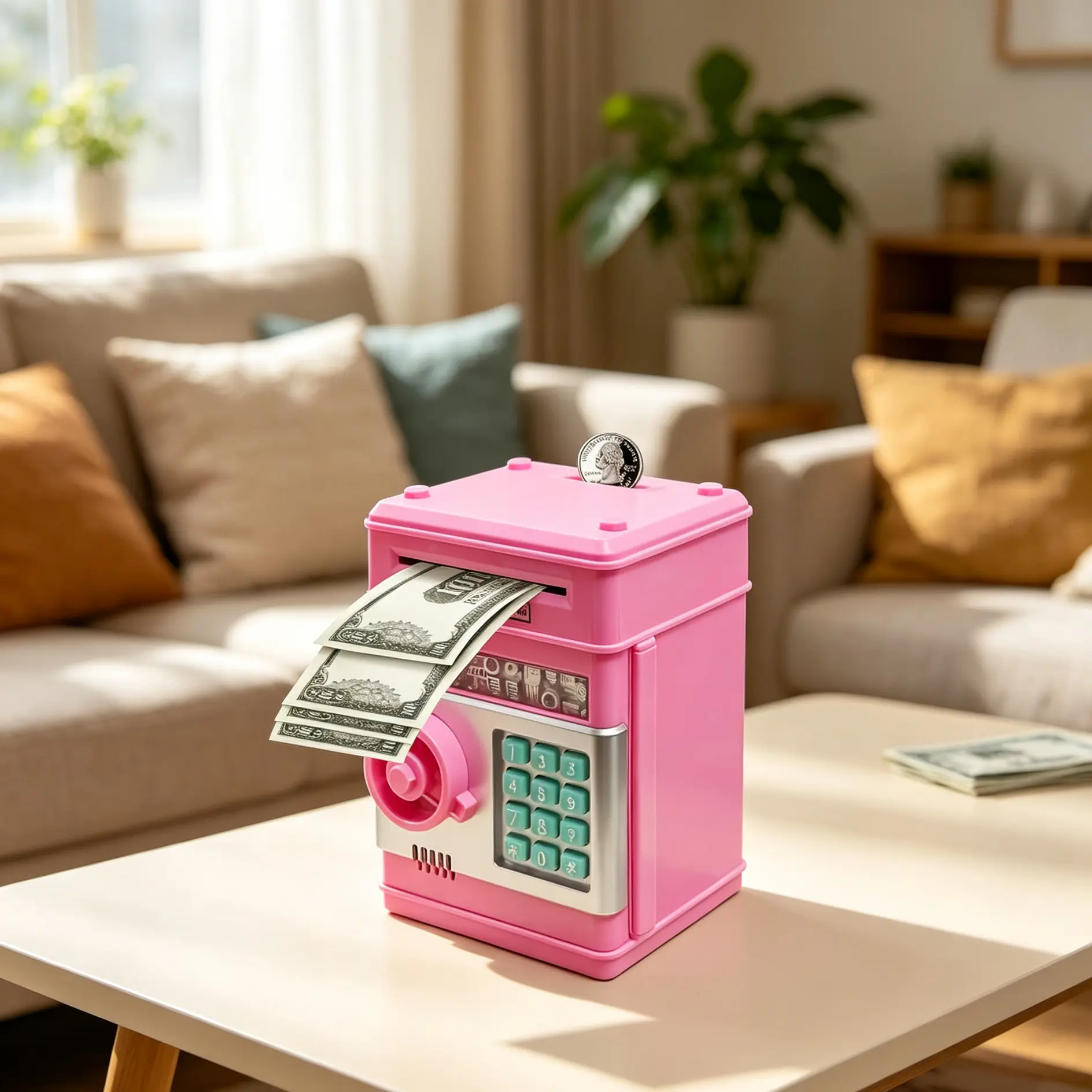 Kids Mini Electronic ATM Piggy Bank, Password Lock Safe Savings Box for Cash and Coins, Durable Educational Money Toy for Boys and Girls Aged 3 to 12, Lovely Gift for Birthday Holiday and Desktop Decor for Children.festival gift