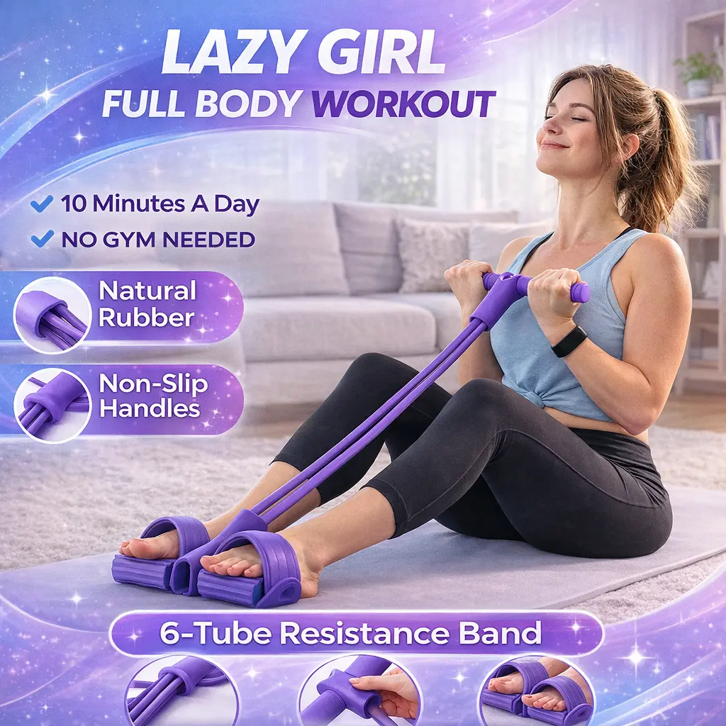 Multi-Function 6-Tube Resistance Band with Pedal Puller – Portable Elastic Stretching Band for Home, Yoga and Daily Activity Use