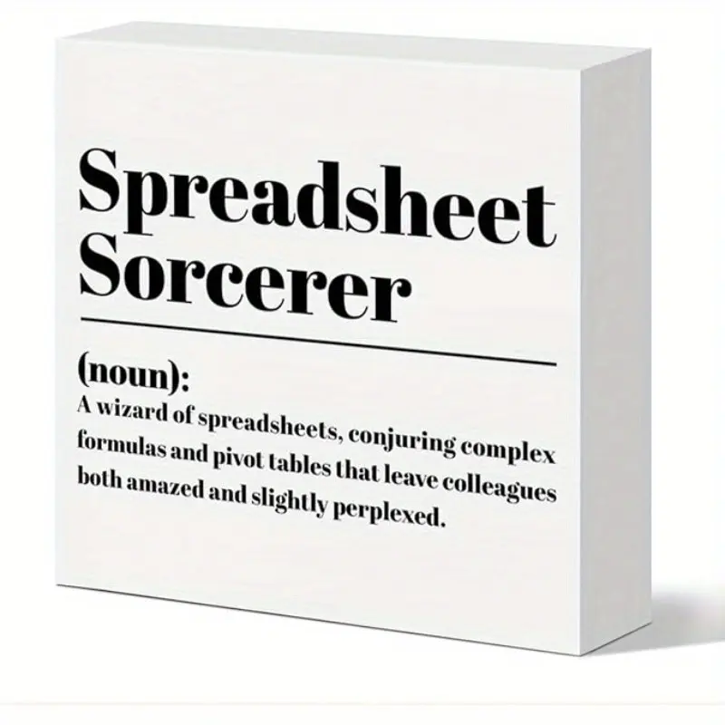 Funny Office Desk Decor Wooden Sign, Spreadsheet Sorcerer, Home Office Cubicle Decoration for Work Women Men Office Gifts for Coworker Colleague Employee Accountant Finance Analyst Auditor 5x5 inch