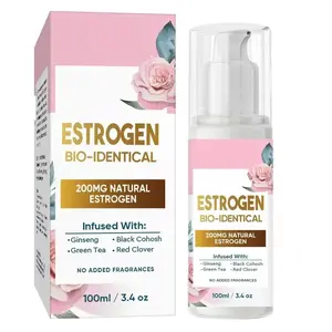 Bio-Identical Estrogen Cream for Women - 200mg Natural Plant-Based Formula with Ginseng & Black Cohosh, Menopause & Menstrual Cycle Support, 100ml/3.4oz Fragrance-Free Lotion
