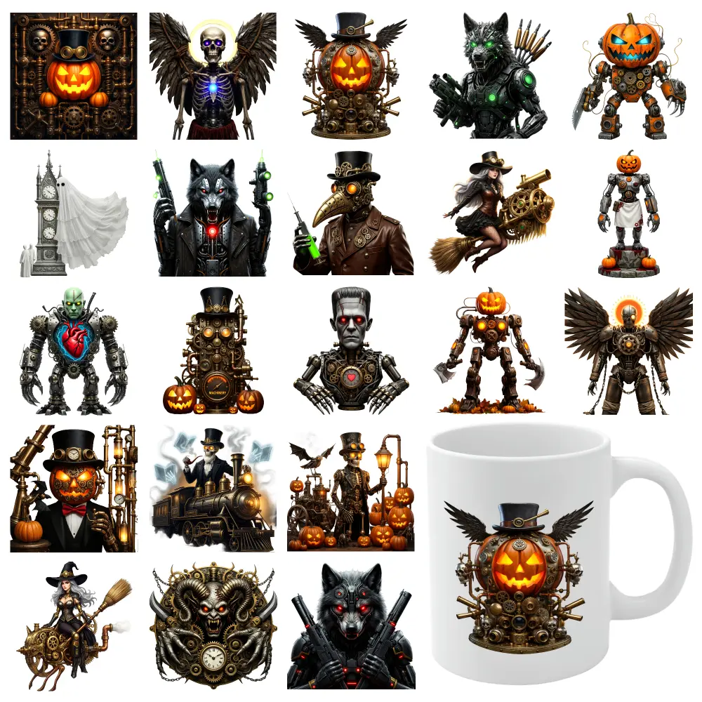 21 Pcs Steampunk Halloween UV DTF Stickers Waterproof Rub on Transfers Plastic Self-Adhesive Labels Cups Decoration Waterproof Decals Transfer Sticker Decal