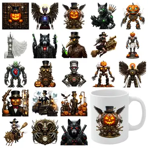 21 Pcs Steampunk Halloween UV DTF Stickers Waterproof Rub on Transfers Plastic Self-Adhesive Labels Cups Decoration Waterproof Decals Transfer Sticker Decal