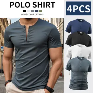 4 Pack Men's Lightweight Casual Short Sleeve Breathable Henley Shirt, Comfortable Versatile Moisture Wicking Quick Dry T-Shirt with Stretch, Fashionable Solid Color Lightweight Trendy Button Down Shirt for Everyday Outdoor Use, Suitable for Casual Outings