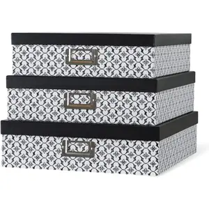 Black and White Decorative Storage Boxes with Lids for Organizing Set of 3 Jumbo Scrapbook Storage Boxes for Documents Keepsakes Memories Modern Trellis
