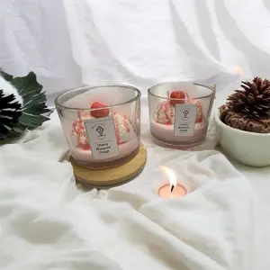 Cherry Blossom Design Candle in Glass Jar with Cherry Topping and Pink Wax for Home Decor
