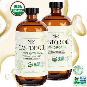 2Pcs 16 fl oz Glass Bottle Castor Oil Organic Cold Pressed Unrefined Glass Bottle Pack - 100% Pure USDA Certified Organic Hexane Free