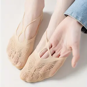 Women Elegant Invisible Socks Comfort Ankle Socks Seamless Socks Butterfly Embroidered Invisible Socks