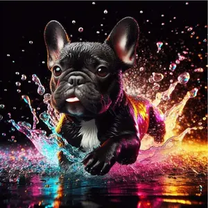 5D DIY Full Drill Round Diamond Painting - Diamond Art Kit for French Bulldog, Puppy, Splash Mosaic, Canvas - DIY Decorative Painting, Home Wall Decor, Suitable for Halloween, Christmas, Birthday and Anniversary Gifts, Diamond Painting Kits