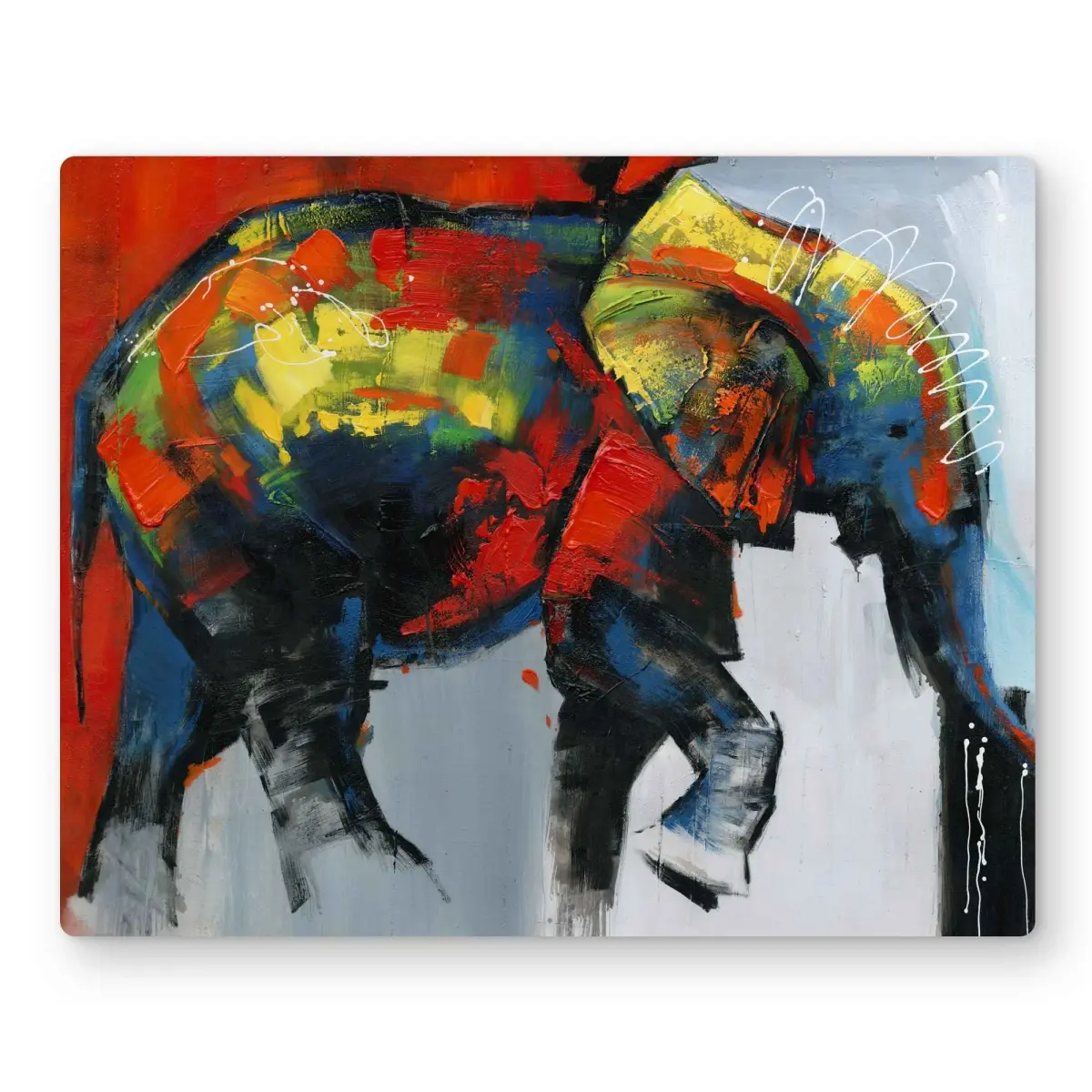 Begin Home Decor C1MP1620TY8346 16 x 20 in. Abstract Colorful Elephant In Motion Wall Art - Blue Livingroom Metal Print
