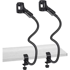 2 Pcs Mic Stand Mic Holder Microphone Stand Mount Adjustable Arm Adapter Podium Microphone Flexible Desktop 3/8 to 5/8 Inch with Clip Desk Clamp Music Recording Equipment