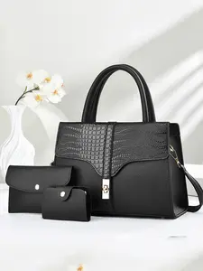 3 Piece Set Crocodile Pattern Fashion Retro Crossbody Handbag, Large Capacity Multifunctional Shoulder Bag, Stylish Women's Backpack