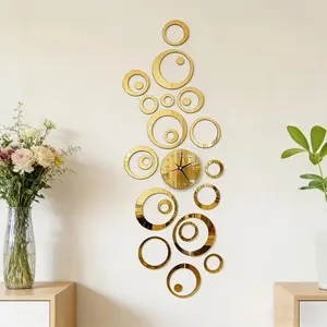 36PC， Golden hollow circular acrylic mirror wall sticker, suitable for home decoration, living room, bathroom, bedroom background wall decoration, home decoration lintel decoration, DIY detachable wall sticker