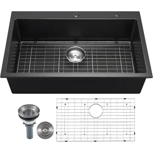VEVOR 33 inch Kitchen Sink Workstation, Top Mount Granite Sinks, Drop-In Single Bowl Farmhouse Basin with Multiple Accessories, Household Dishwasher Sinks (19Dx 33Wx 10H)VEVOR Super Brand Day