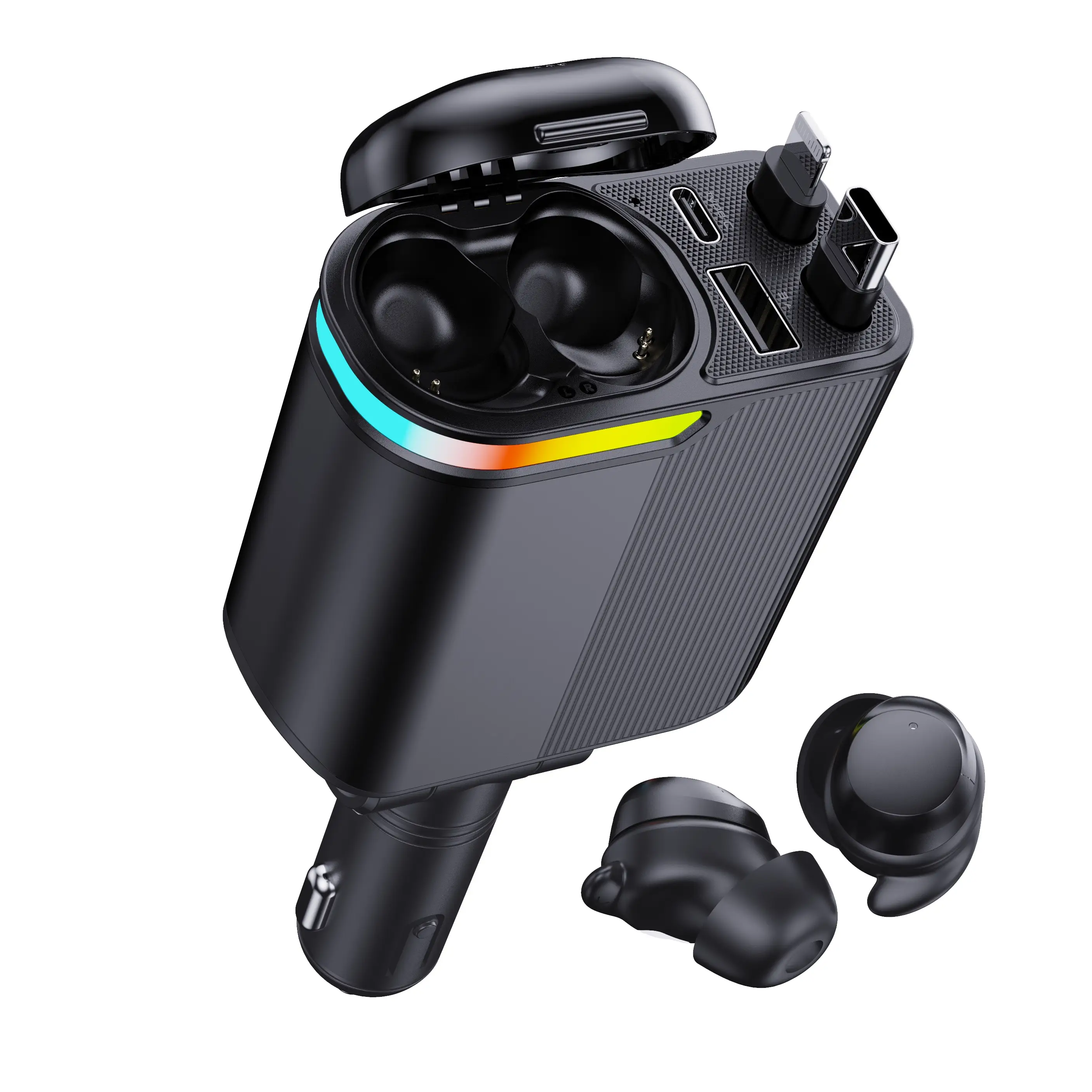 W&O Retractable Car Charger with earbuds , Fast Charging Adapter with Lightning Cable&Dual Charge Port, 3 bottles Perfume for Starlight/Airfreshener C