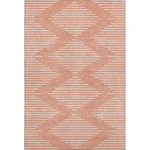 HomeRoots 679775 3x5 ft. Salmon & Ivory Geometric Transitional Area Rug - Kids-Safe, Machine-Washable, No-Slip, UV-Protected, Machine-Made Rectangle Rug, Kids-Safe Area Rugs, Machine-Washable Area Rugs