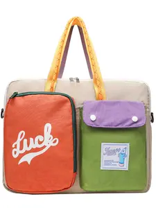 Japanese Style Dopaamine Colorblock Crossbody Bag, Large Capacity 15.6 Inch Laptop Backpack, Casual Single Shoulder Tablet Bag