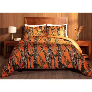 Salem 2-Piece Cabin Forest Comforter Set - Nature Camo Tree Leaves Printed Soft Microfiber Bedding - Orange, Twin