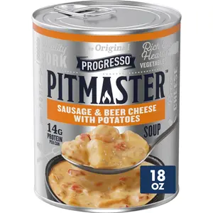 Progresso Pitmaster, Sausage and Beer Cheese with Potatoes, Canned Soup, 18 oz