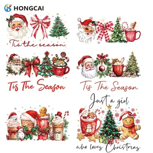 6-Piece Christmas Heat Transfer Vinyl Set, Classic Santa Claus & Snowflake Designs, DIY Clothing Patches, Washable & Durable