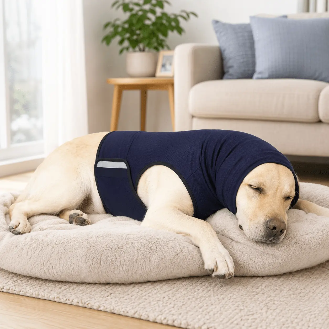 Dog Anxiety Vest with Hood, Thunder Jacket for Dogs with Reflective Strip, Dog Calming Hoodie for Fireworks, Thunder, Travel, Separation, Soft Anxiety Shirt for Large Dogs, Deep Blue