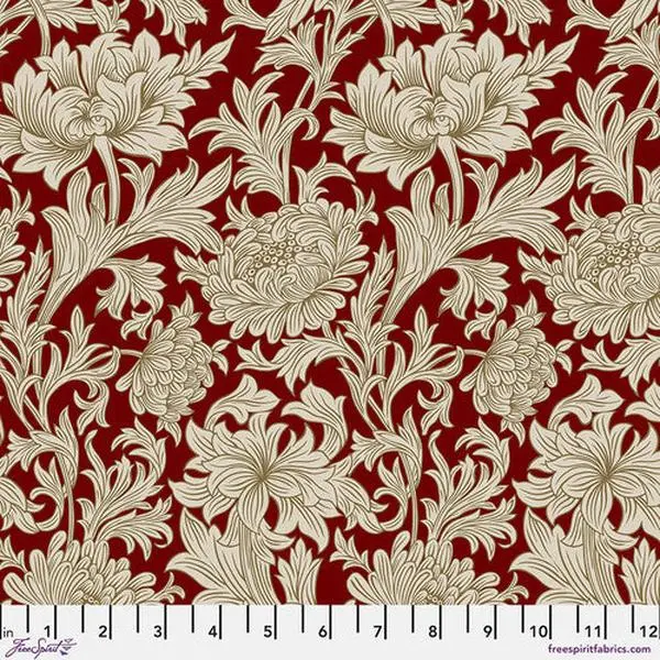 Fabric FreeSpirit Morris & Co. Crimson Chrysanthemum Tonal Oxford Holiday by the Quarter Yard PWWM080