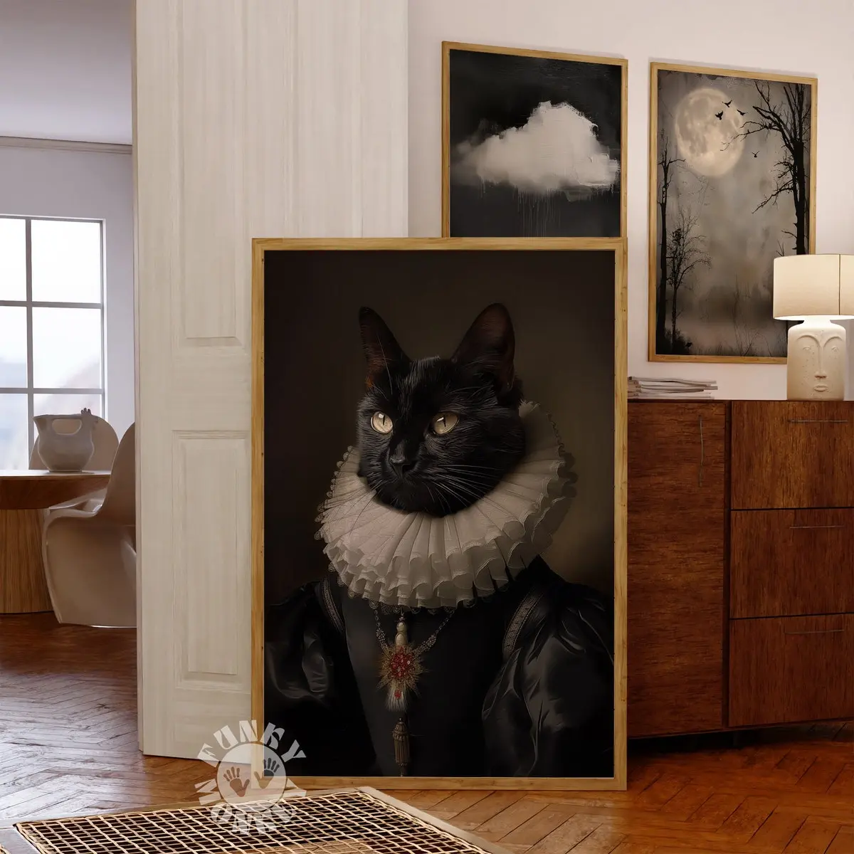 Wicca Wall Art – Black Cat Gothic Portrait Print, Vintage Halloween Poster, Dark Academia Victorian Decor, Room Decor, Unframed