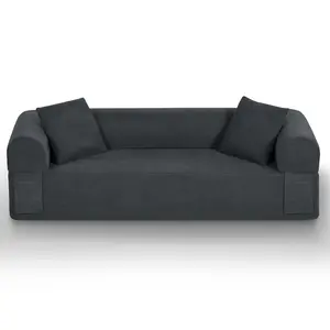 83'' Boneless Sofa in A Box, 3-Seater Floor Sofa No Assembly Corduroy Couch for Living Room, Cloud Couch with 2 Pillows & Storage Bag, Memory Foam Small Floor Couches for Office,Gray