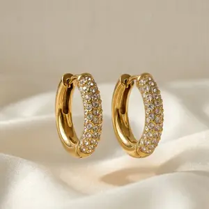 Crystal Pavé Huggie Hoops – 18K Gold Stainless Steel