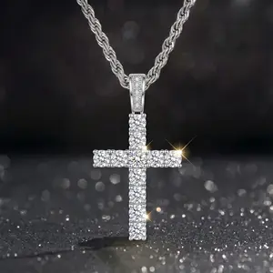 Cross Chain 14K Silver Plated Cubic Zirconia Stainless Steel Cuban/Rope Chain 18-26 Inch Cross Pendant Necklace for Men WomenJewelry Gift Unisex