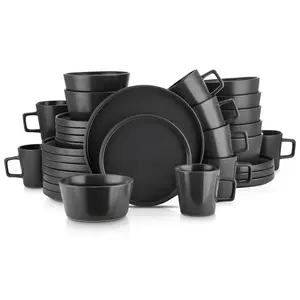 Stone Lain Celina Stoneware 16 Piece Dinnerware Set, Service for 4, Black Matte