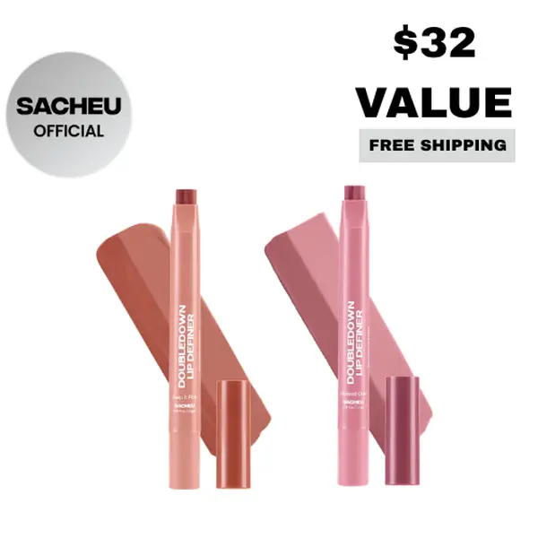 sacheu DoubleDown Lip Definer Duo | Choose Your Shades | 2-in-1 Lip Liner & Lip Balm | Satin Finish Kbeauty Lipstick sacheu DoubleDown Lip Definer Duo | Choose Your Shades | 2-in-1 Lip Liner & Lip Balm | Satin Finish Kbeauty Lipstick