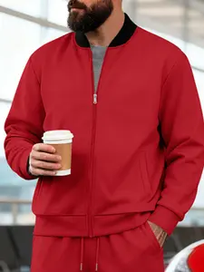 Men's Fashion Zipper Jacket, Casual Vintage Round Neck Pullover, Comfortable Outdoor Sports Sweatshirt, Spring Summer Streetwear, Sporty Jacket