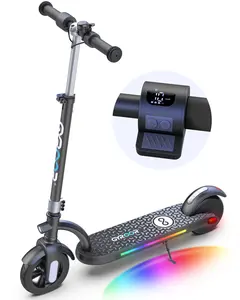 H40 Kids Electric Scooter with 180W Motor & LED Visible Display, 10 Mph, Colorful Lights, Adjustable Speed and Height, Electric Scooter for Kids Ages 8-12 Ideal Gifts Solid Tires Safety Brake System