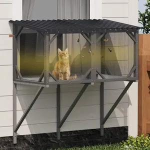 Aobtkel®Cat Window Box, 43.3" Catio Outdoor Cat Enclosure with Bug Proof Net for Sunbathing, Napping & Viewing, Window Perch for Large Indoor Cats - All Weather Use, Cat Cage    RR#Summervibes