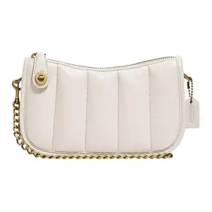 COACH Swinger 20 Quilted Chain-Zip Crossbody Bag for Women – Pink and White Lambskin Handbag