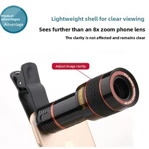 12X Telephoto Phone Lens, High Definition Mobile Camera Lens, Mini Portable Adjustable Focus Lens with Clip, Cap and Cleaning Cloth, Perfect for Bird Watching, Hunting, Camping, Hiking