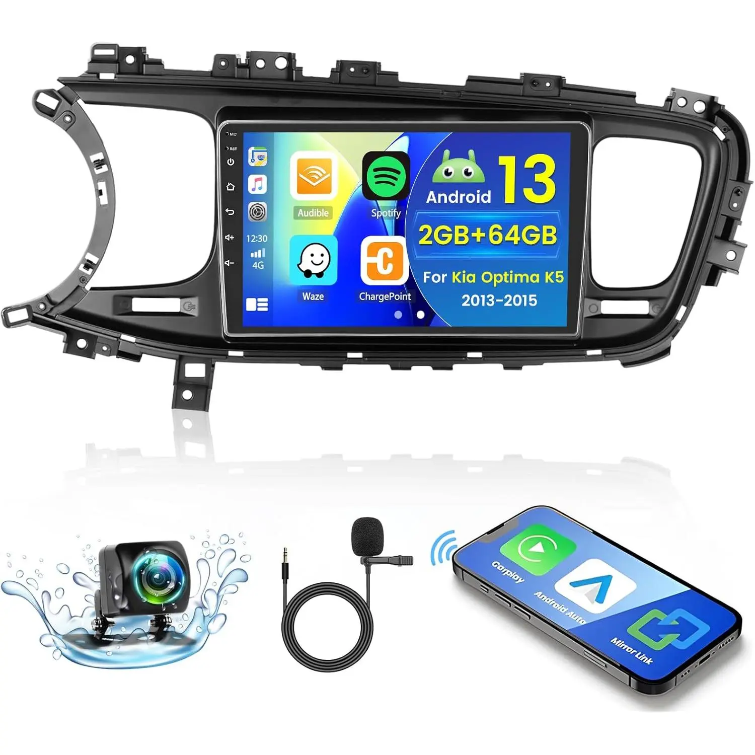 RIMOODY Android Car Stereo Radio for Kia Optima K5 2013-2015, 9 Inch Touchscreen with Wireless Carplay, Android Auto, 2+64G, WiFi, GPS Navigation, Bluetooth, FM RDS, EQ, Mirror Link