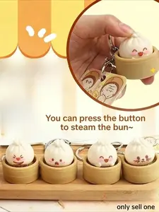 Adorable Mini Dumpling Sensory Fidget Keychain, Stress Relief Toy Xiao Long Bao Squeeze Pendant Simulated Food Decompression Keyring Gift