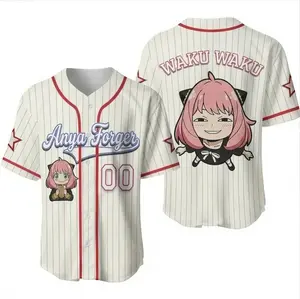 Anya Forger Baseball Jersey - Spy x Family Anime Shirt - Waku Waku Smug Face Button Up - Custom Name Number Anime Streetwear - Otaku Gift (note name & day in oder)