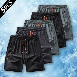 Men's 5-Pack Technical Set Multipocket Quick-Dry Athletic Shorts, Breathable Fabric, Zipper Pockets, Reflective Logo, Elastic Waist with Drawstring, Lightweight Moisture-Wicking, Ideal for Gym, Running, Technical Men's Shorts, Set Men's Shorts