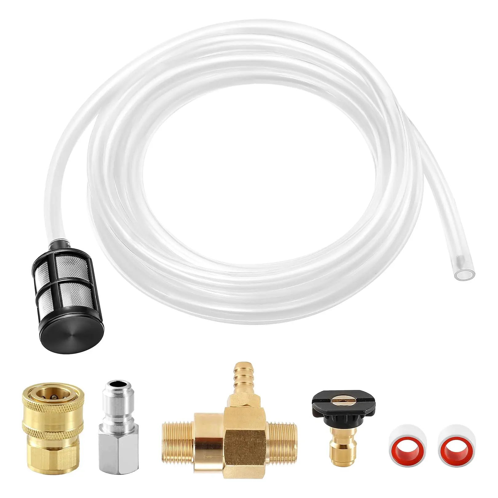 PWACCS Pressure Washer Downstream Injector Kit - Adjustable High-Pressure Chemical Injector with Double Suction Head, 3/8" Connectors, Adaptors, Quick-Connect Fittings, 10ft Hose, 2-3 GPM Car Wash Equipment for Cars, Driveways, Full Kit