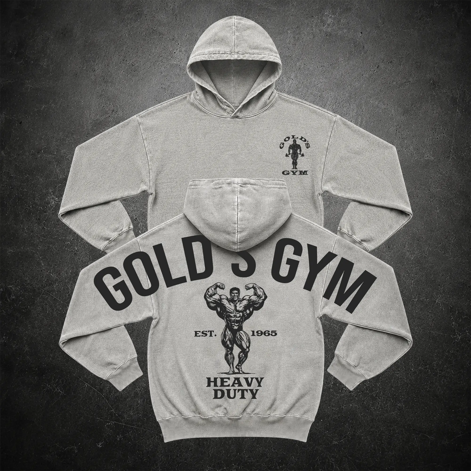Gold's Heavy Duty Across Shoulder Design Gym Washed Hoodie, Gym Apparel, Workout Wear, Training Men's Top, Aesthetic Shirt, Discipline, Strength, Focus