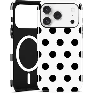 Magnetic Polka Dot Glossy Phone Case for iPhone 17 Pro Max/16 Plus/15/14/13/12/11, Compatible with MagSafe, Cute Big White Polka Dots Aesthetic Soft TPU and Hard PC Shockproof Protective Phone Cover
